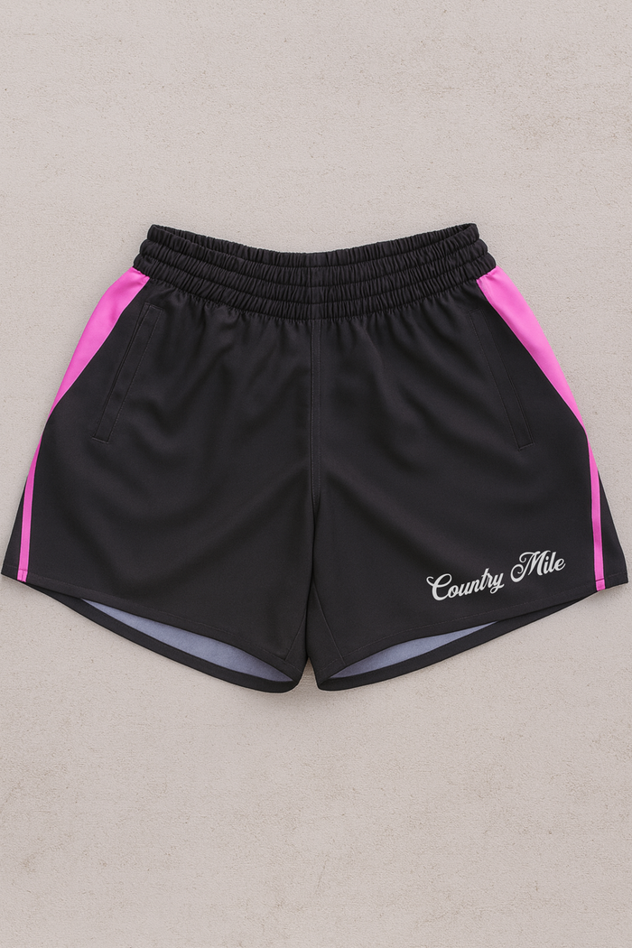 Footy Shorts - Original Black & Pink Stripe
