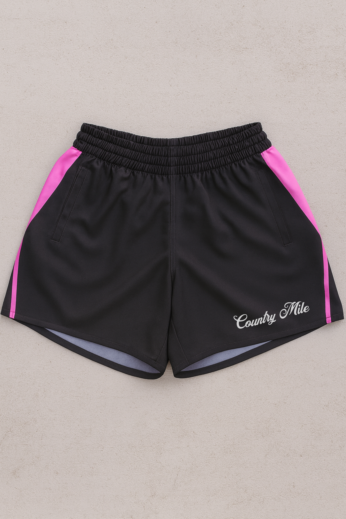Footy Shorts - Original Black & Pink Stripe