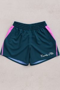 Footy Shorts - Original Green and Pink Stripe
