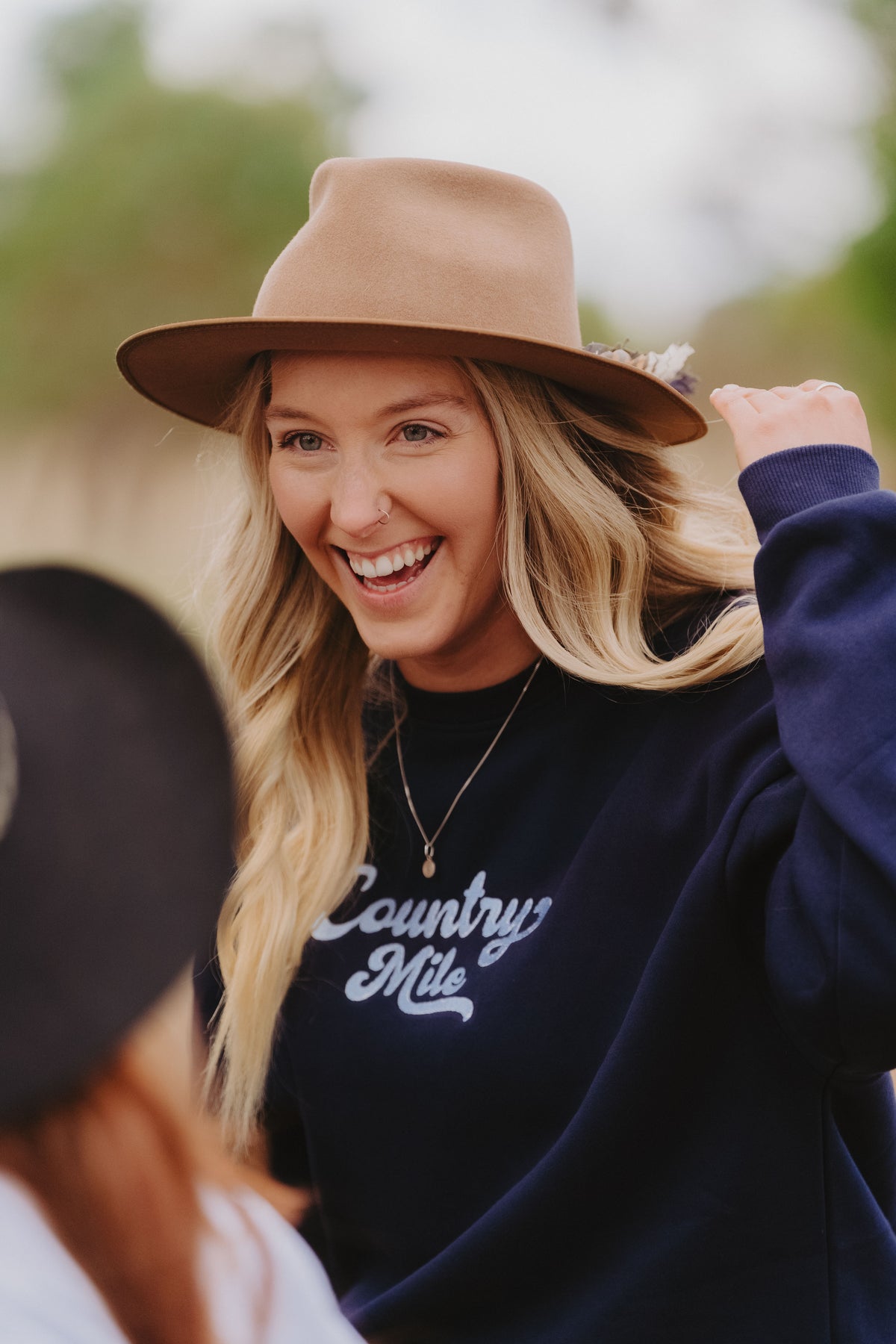 Lara crew neck jumper in navy blue