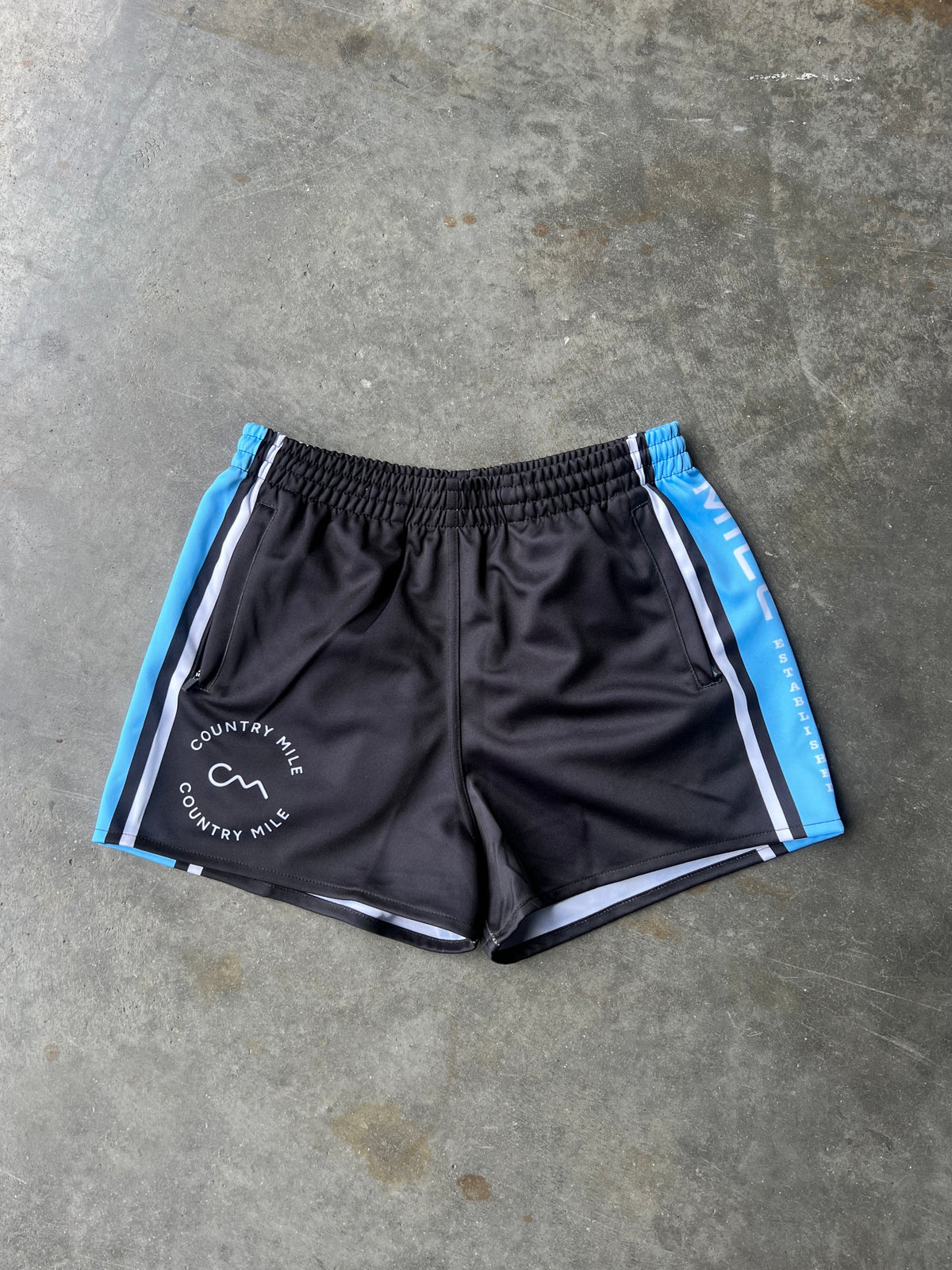 Footy Shorts - Black & Light Blue