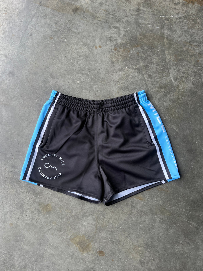 Footy Shorts - Black & Light Blue