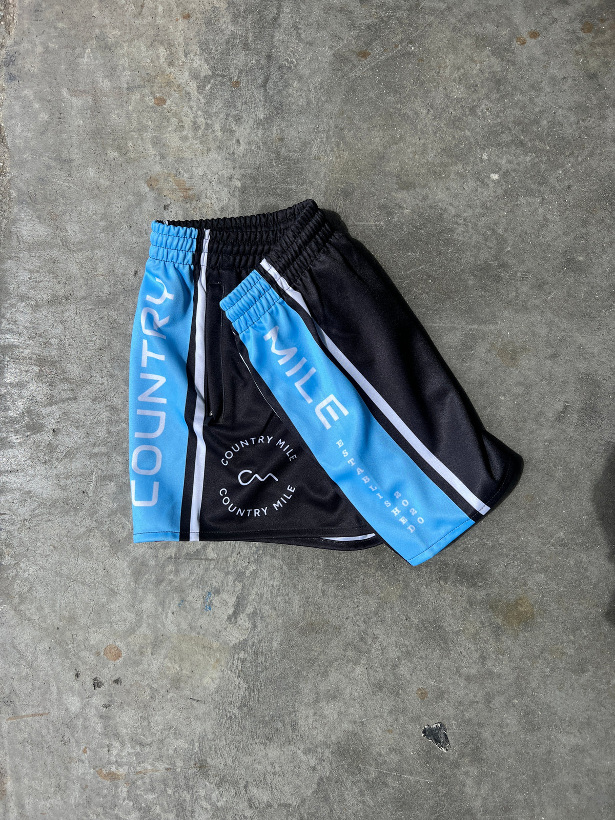 Footy Shorts - Black & Light Blue