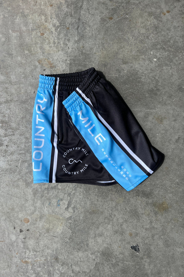 Footy Shorts - Black & Light Blue