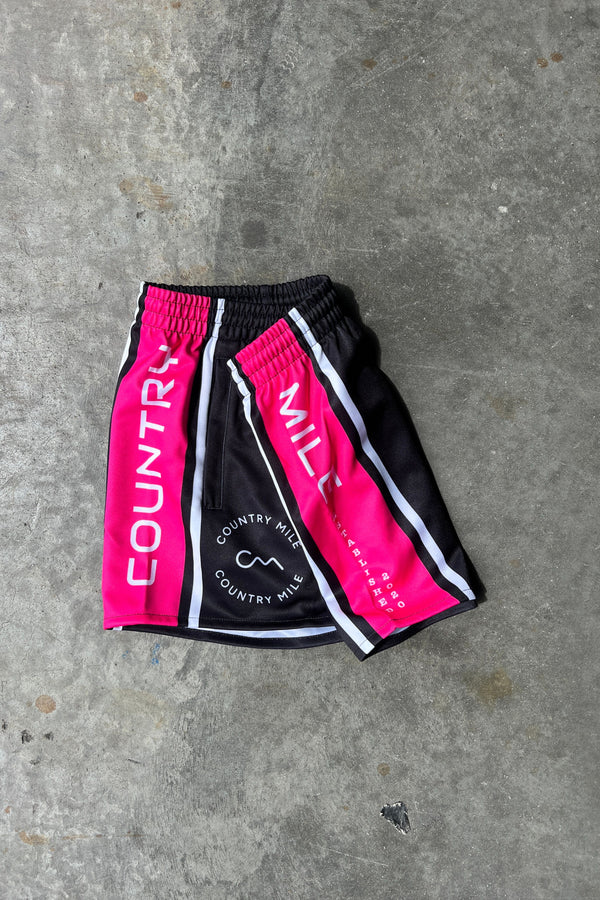 Footy Shorts - Black & Hot Pink