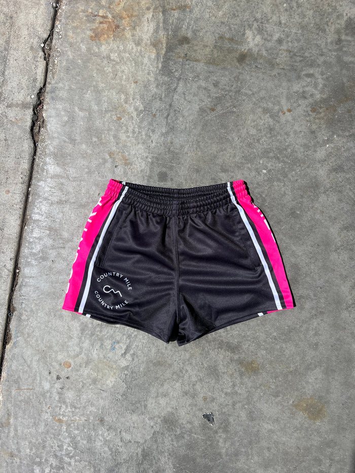 Footy Shorts - Black & Hot Pink