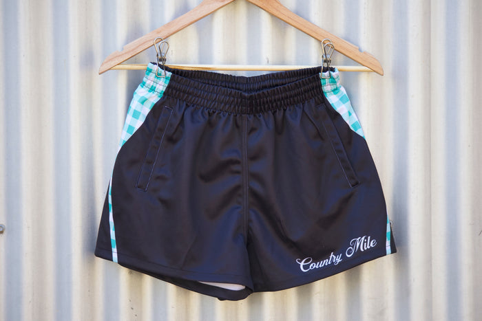 Rugby Shorts - Black and Teal Gingham