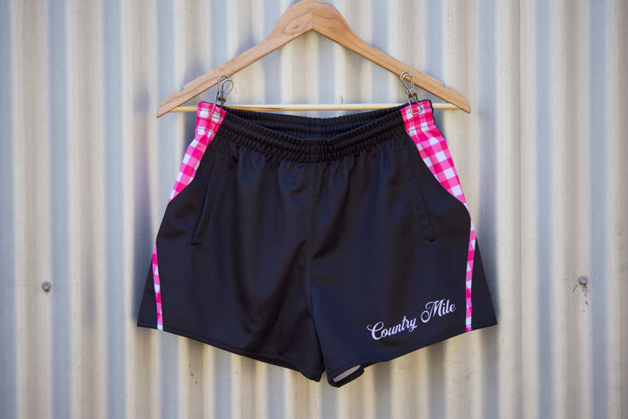 Rugby Shorts - Black with Pink Gingham