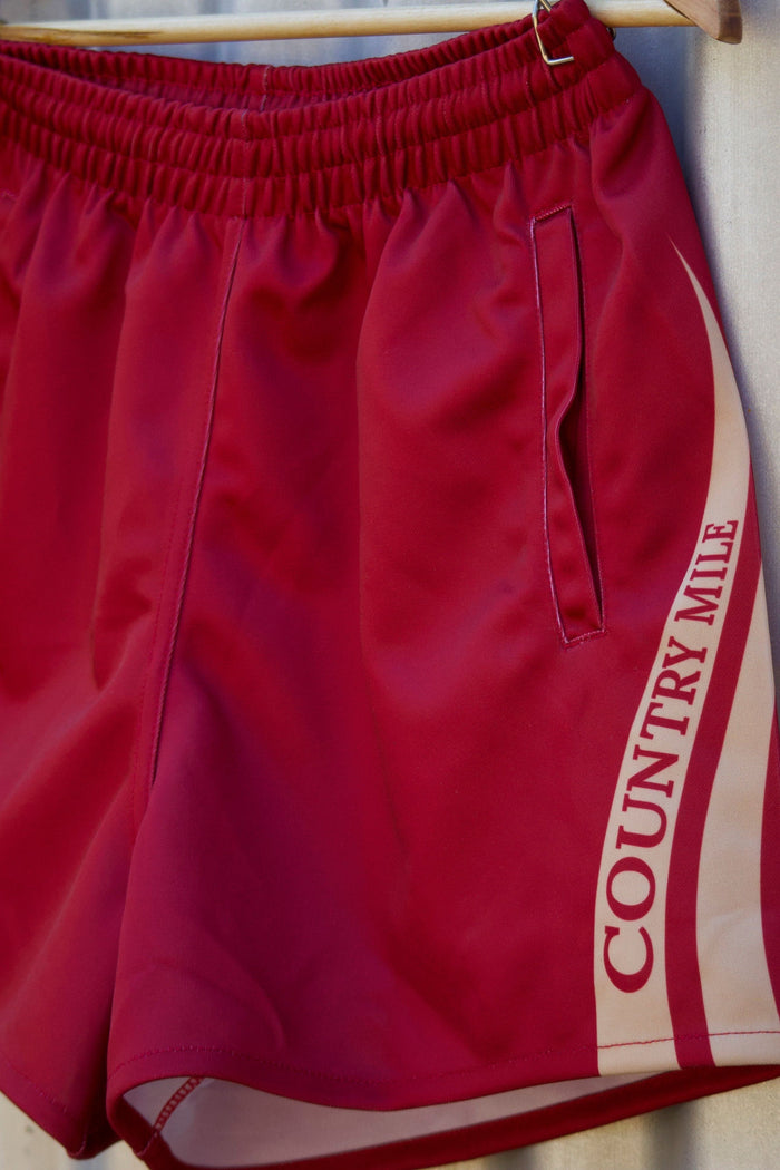Footy Shorts - Maroon/ Tan