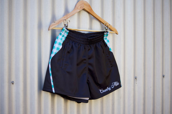 Rugby Shorts - Black and Teal Gingham