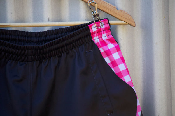 Rugby Shorts - Black with Pink Gingham